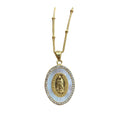 Dainty 18k Gold Plated CZ Zircon Shell Blessed Virgin Mary Oval Medal Pendant Necklace Women