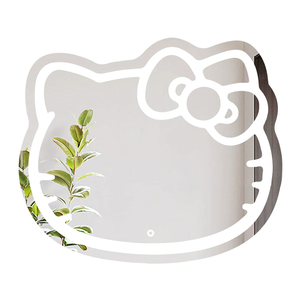 Rongchang LED Light Touch Switch Bathroom Mirror Irregular Decorative Mirrors Wall Mounted Hello Pink Cat Shape Kitty Led Mirror