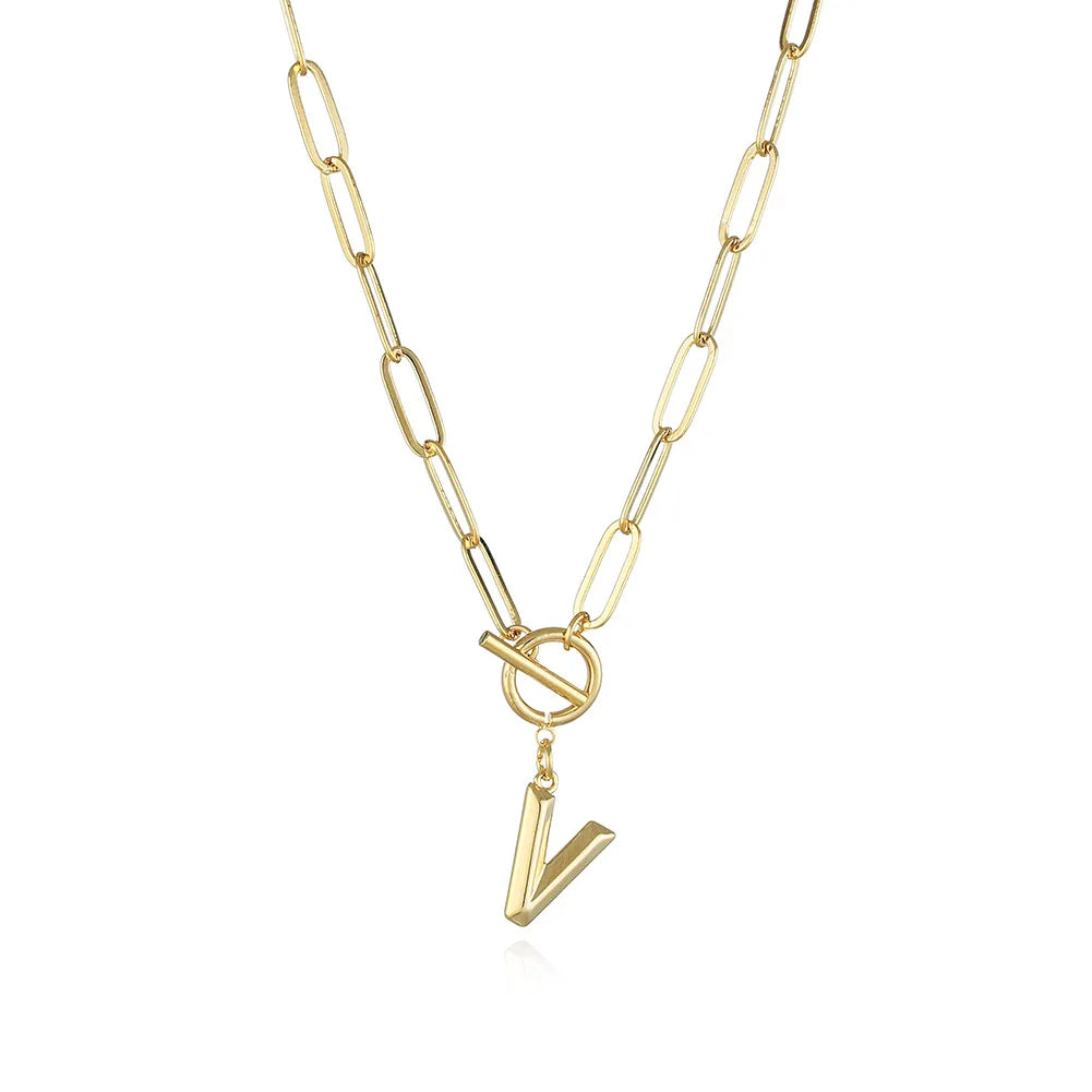 Fatingna Stainless Steel Gold Plated Initial Letter M Necklace Personalize Name Necklace for Women and Girls From A-Z