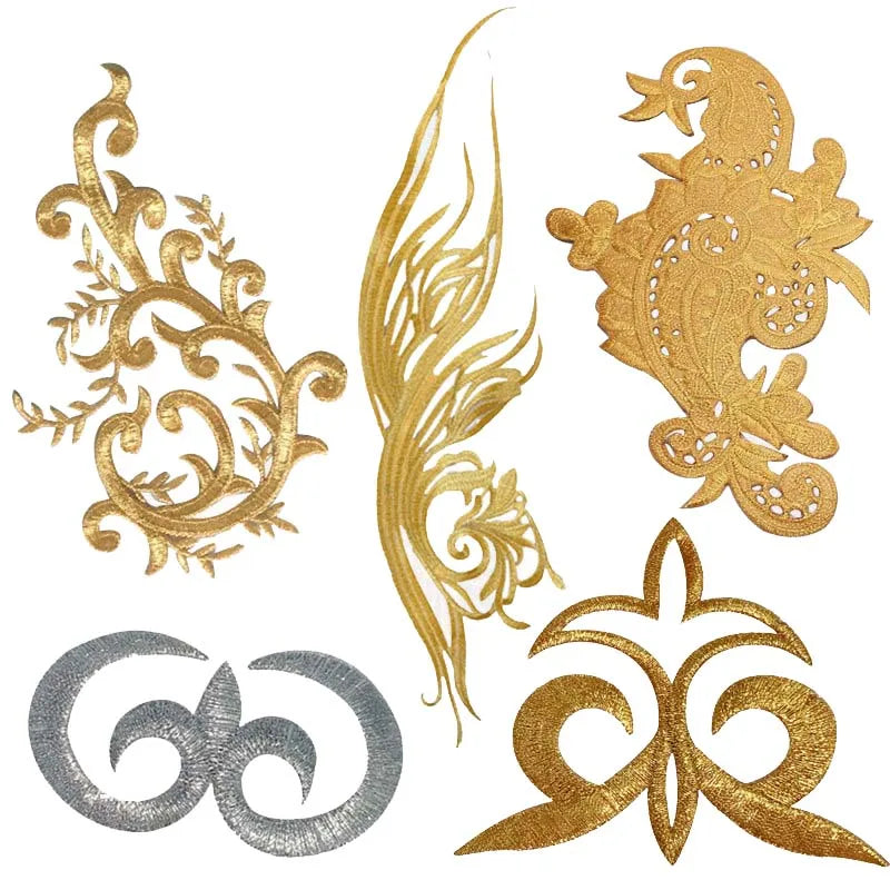 Christmas Party Costume Decorative Cloth Sticker Diy Dress Hotfix Iron-on Cloud Applique Embroidery Gold Silver Flower Patch