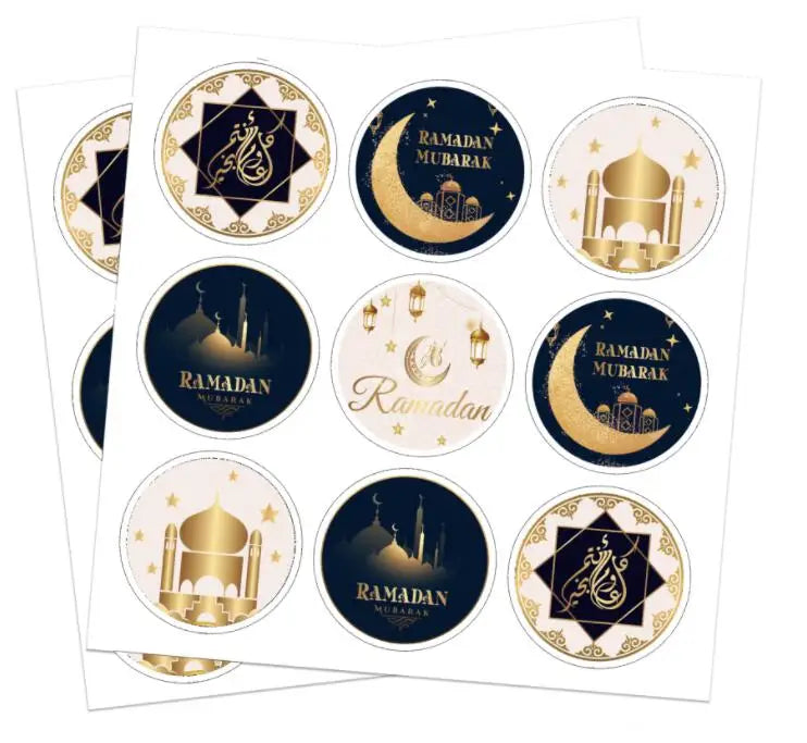 180Pcs Muslim Eid Mubarak Kraft Paper Bag Stickers Ramadan and EID MUBARAK  Gift Box Packaging Stickers XJ0211