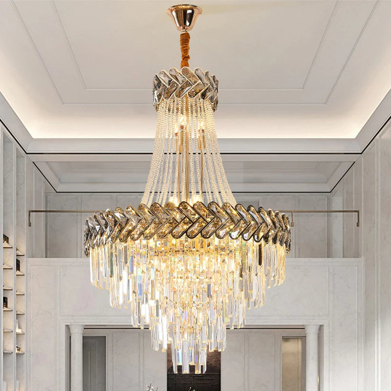Zhongshan Customized Gold Modern Living Room Staircase Villa Decorative Crystal Chandelier Stainless Steel Designs Pendant Light