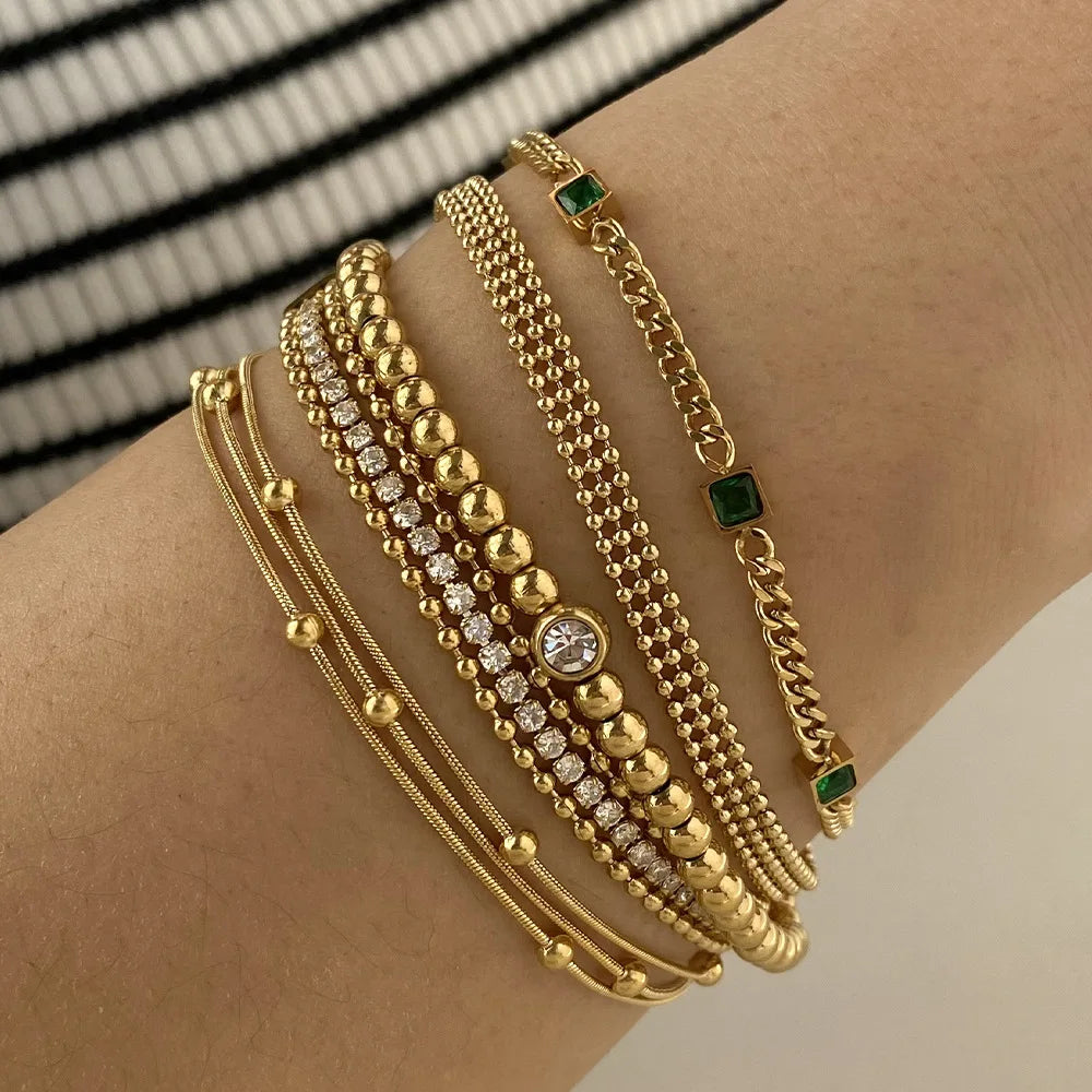 Geometric Stainless Steel Punk Style Asscher Cut Bezel Set Fine Bracelets Fashionable Chain Link Wrap Zodiac Bangles Diamonds