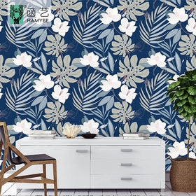 Home Decoration Blue Flowers Mural Wallpaper Pvc Peel and Stick Wallpapers for Living Room Luxury