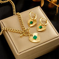 Nabest 18k Gold Plated Women Heart Necklace Earring Vintage Jewelry Stainless Steel Emerald Jewelry Sets