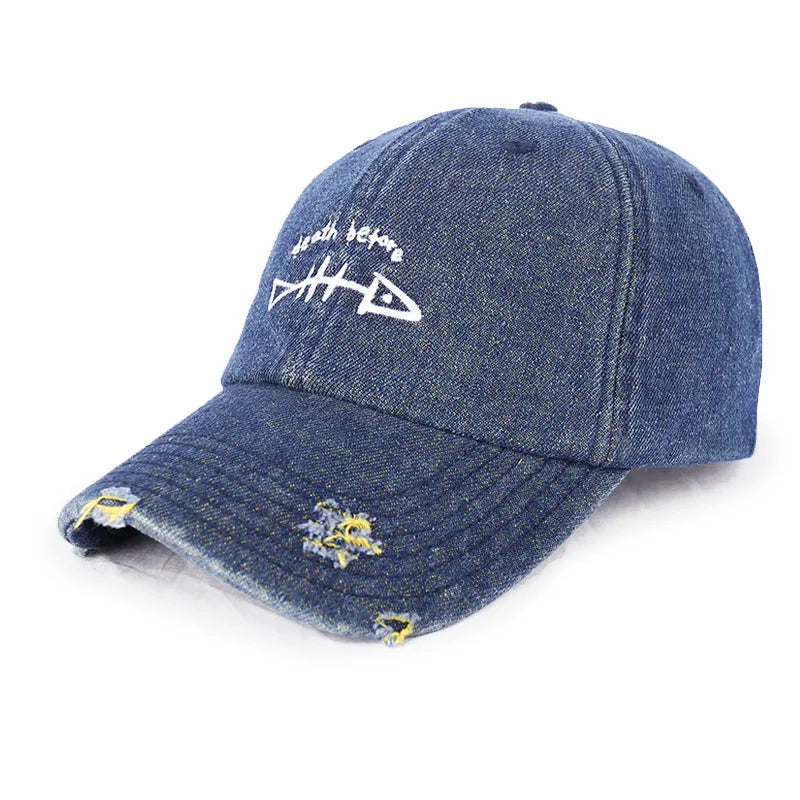 High Quality 5-Panel Sporty Distressed Dad Hat Adjustable Vintage Washed Denim Baseball Cap Common