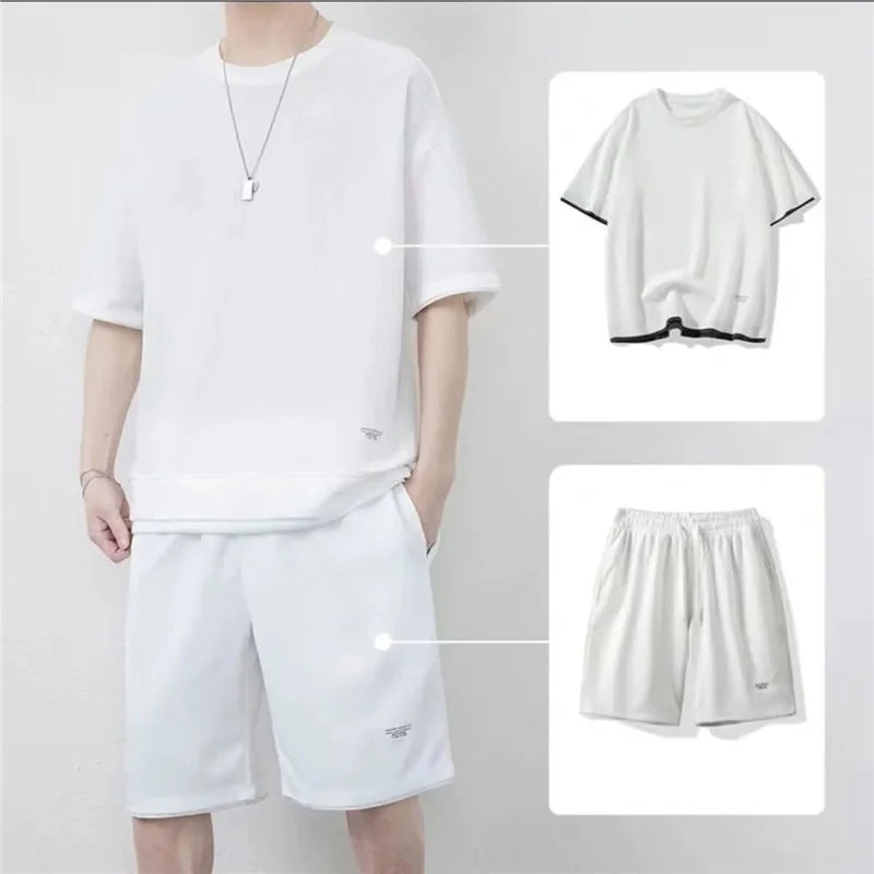 New Arrival Summer Oversized Half Sleeve Polyester 2 Piece Tracksuit Short Set Sweatsuit Men t Shirt and Shorts Set