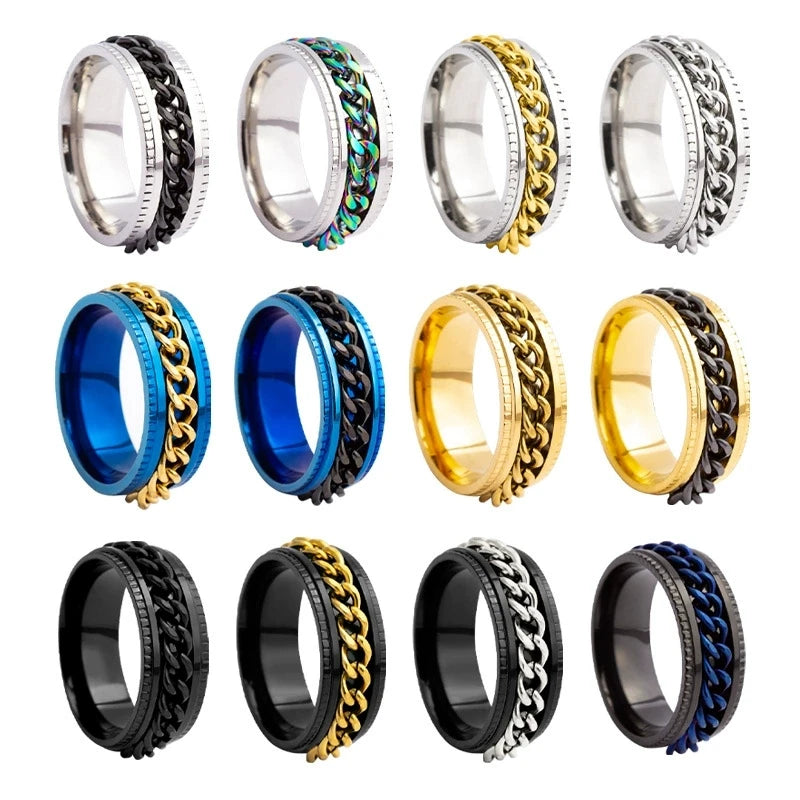 Hiphop Style Advance Stainless Chain Middle Waterproof Stainless Rotate Ring for Unisex