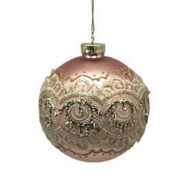 2021 New Christmas Glass Bauble Ornaments Hanging Xmas Matte Pink Ball With Lace for Navidad Natale Decoration
