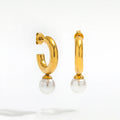 Joolim High End 18K Gold Plated Single Imitation Pearl Mini C Hoop Earrings Stainless Steel Jewelry for Women Wholesale