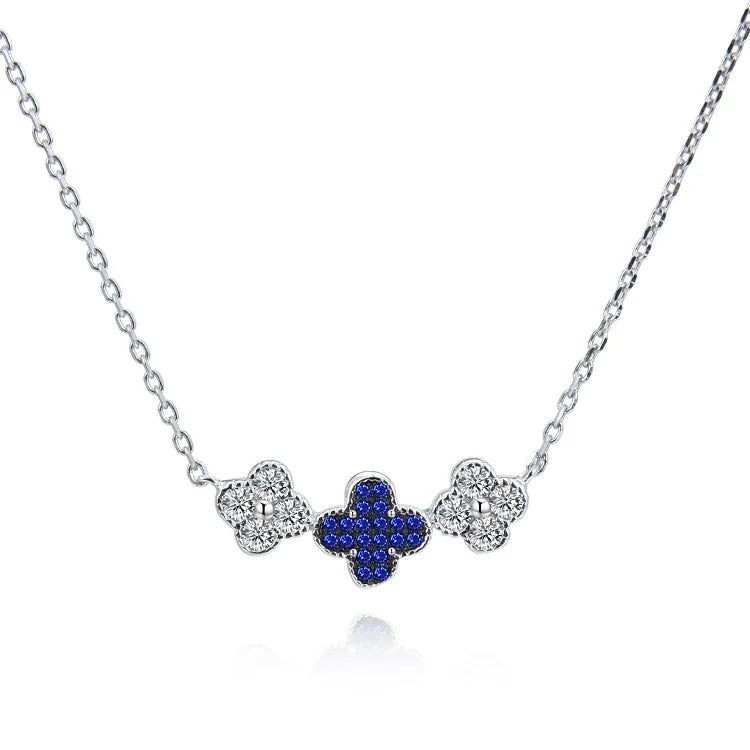 Valentines Gift Women Jewelry Lucky Four Leaf Clover Pendant Necklace Zircon Stone 925 Sterling Silver Necklace