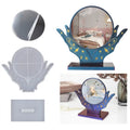DIY Silicone Desktop Makeup Mirror Photo Frame Mold Crystal Epoxy Resin Cosmetic Hand Mirror Casting Kit Mould With Bracket
