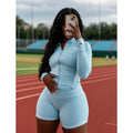 2025 Women Zipper Solid Turtleneck Long Sleeve Jacket and Skinny Straight Shorts Yoga Leggings 2 Pieces for Women