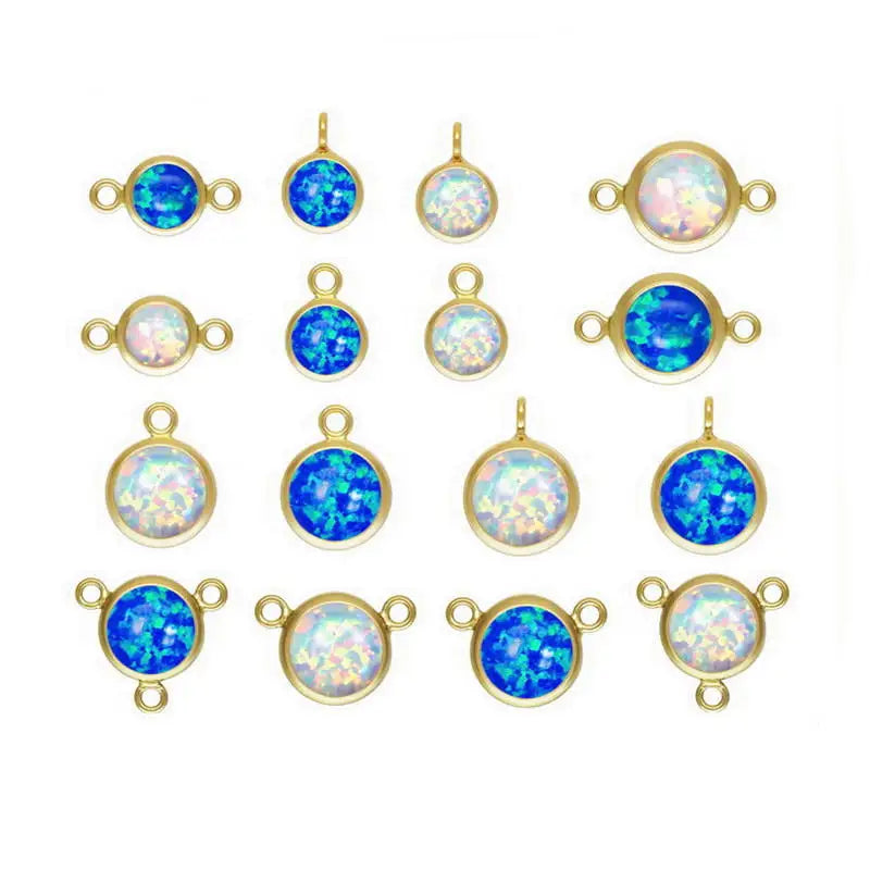 GP White Blue Bello Opal Charm Drop Black Onyx Turquoise Bezel Drop Gemstone Connector 14k Gold Filled Permanent Jewelry Charms