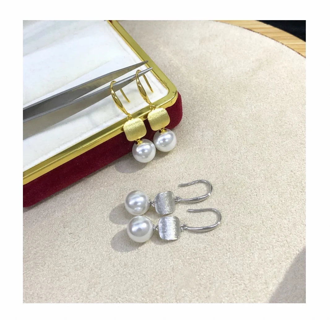 E2154 9-10mm DIY Natural Freshwater Pearl Charm Earrings Mounting Accessory 925 Sterling Silver Gold Plated  Jewelry for Women