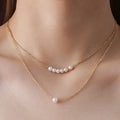 18k Gold Plated Cross O Link Cable Chain Necklaces Non Tarnish Stainless Steel Floating Pearl Choker Necklace Women