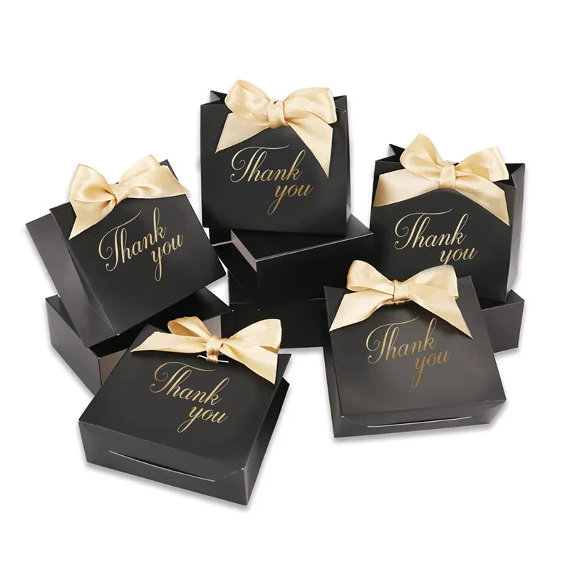 Black Paper Gift Bag with Bow Ribbon for Birthdays Weddings Graduations Bridal Shower or Valentine's Day