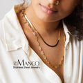 EManco Women's Certified Double Layer Trendy Party Snake Choker Link Chain Set 316L Stainless Steel 14K Gold Plated Necklace