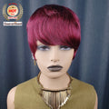 Short Pixie Cut Bob Wigs with Bangs 99J Red Colored Layered Wigs Glueless Cheap Full Machine Made Real Hair Wig for Black Women