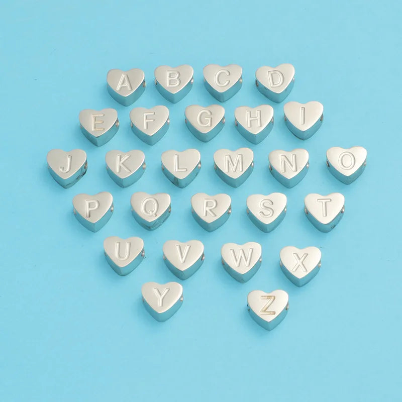 Hot Selling Heart-shaped Corrosion English Letter A-Z Small Hole Bead DIY Customizable Engraved Pendant Stainless SteelAccessory