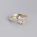 Gold Plated Snake Zodiac Animal Ring Women 925 Sterling Silver Adjustable Long Finger Open Cubic Zirconia Emerald Jewelry Rings