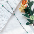 High Quality Luxury Brass Fashion Y Necklace White Gold Bezel Setting 5A CZ Link Chain Green Zircon Lariat Necklace for Women