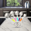 Ten-Piece Set of Stainless Steel Silicone Handle Measuring Cup and Spoon Cross-Border Baking Tool with 10-piece Set