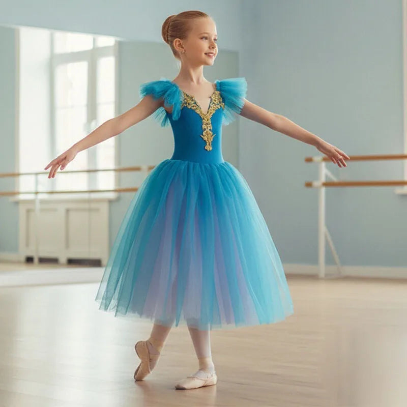 White Ballet Dress Performance Clothes Long Romantic Ballet Tutu Swan Lake Ballerine Femme Children Girls Fairy Ballet Costume