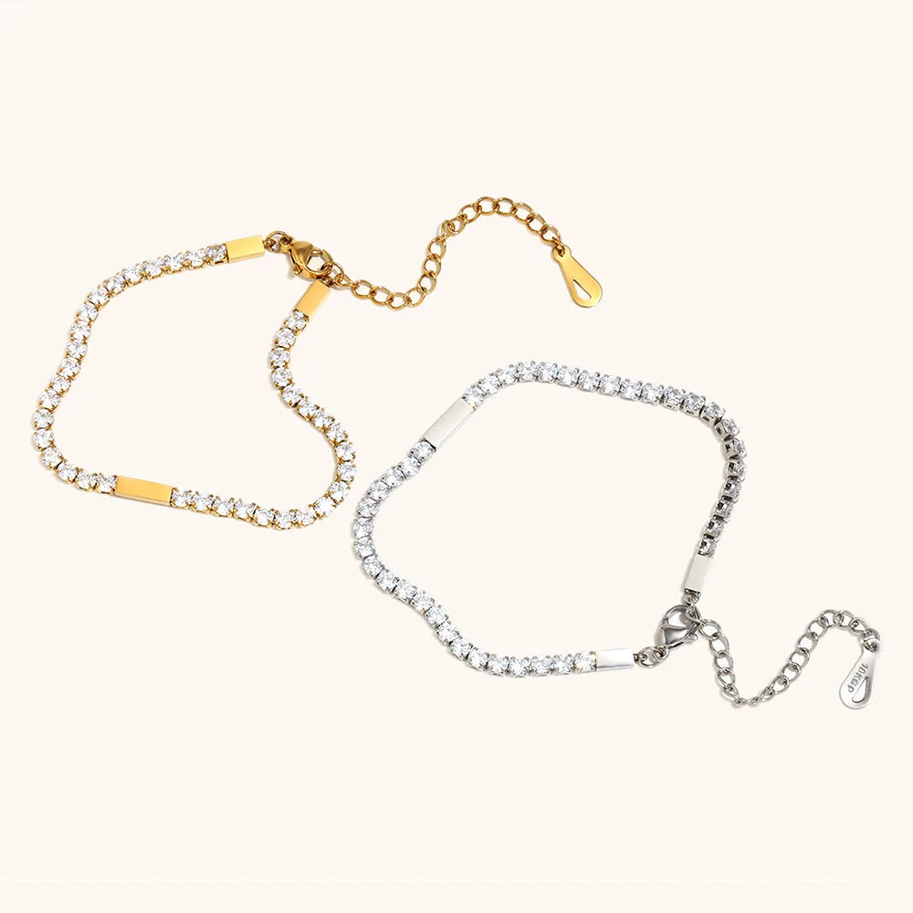 Luxury Quality Jewelry 18K Gold Plated Adjustable Advanced Zircon Chain Stainless Steel Bracelet