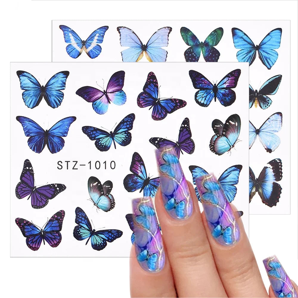 3D Watercolor Butterfly Sliders Nail Art Blue Valentine's Day Nail Decoration Tattoo Manicure Water Transfer Decal Nail Sticker