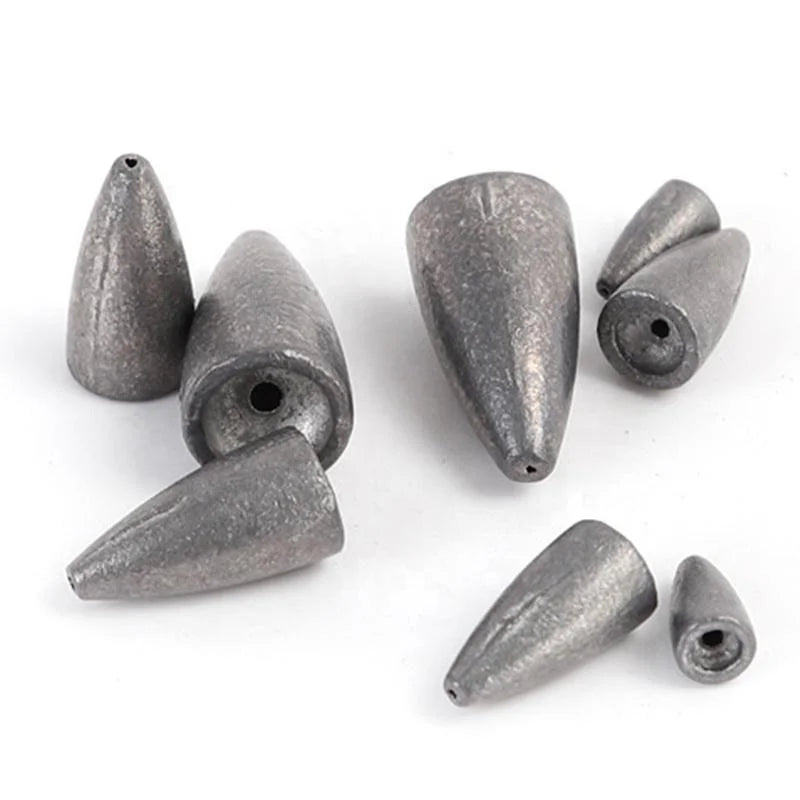 TAKEDO FD03 Wholesale Sales Bullet Shaped Fishing Sinkers With Center Hole Lead Weights Small Accessories Sea Fishing Tackle