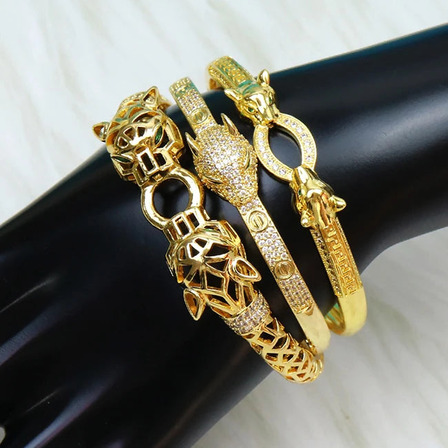 Leopard Head Bangle Bracelet  Zirconia Bangle Wild Punk Jeweri Leo Pard Bangles