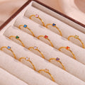 18K Gold Plated Stainless Steel Colorful Zircon Ring Wedding Birthstone Ring Vintage Fashion Jewelry for Women Wholesale