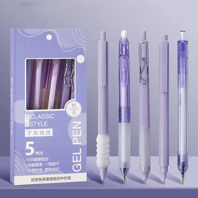 Meihui 5pcs Beautiful Retractable Gel Pen Set 0.5mm Black Ink Press Quick Drying Writing Pen for School Office