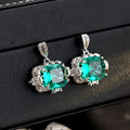 New Aquamarine Topaz Pendant Large Carat Fat square Color Treasure Earrings Personality Trend Everything Earrings and Necklaces