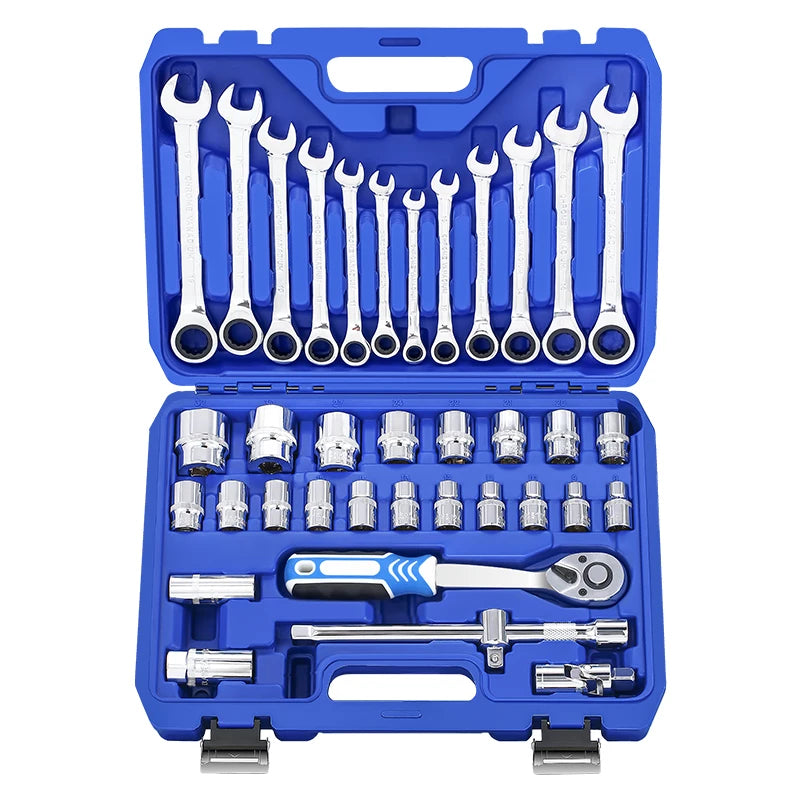 Professional 37Pcs Car Tools Box Set Mechanics 1/2"Dr Socket Box 72T Wrench Tool Kit