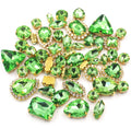 HFOUR Factory Price Mixed Green Glass Crystal Buckle 8 Shapes 3D Flatback Loose Rhinestones Sew-On Technique 50pcs/bag Clothing