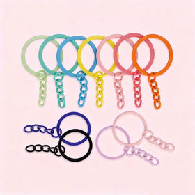 30mm Colored Paint Flat Keyring 4-Link Chain Diy Jewelry Accessories Aperture With Chain Keychain With Chain