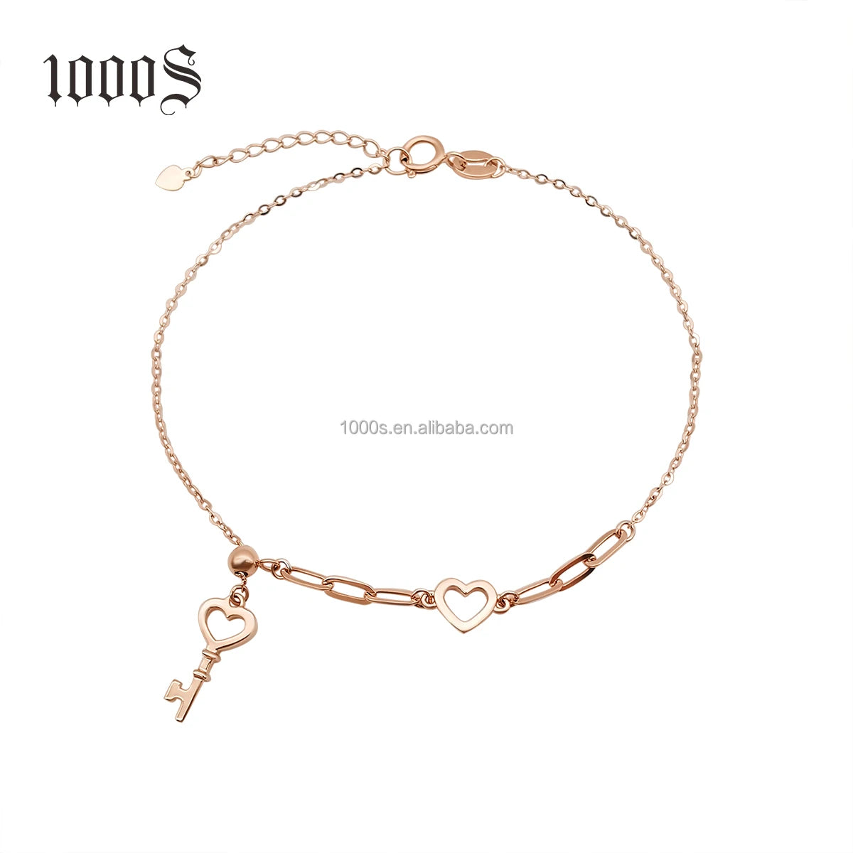 Fine Jewelry 18K Solid Gold Bracelet With Heart Key Charms Bracelets for Women Girls Gift Jewelry