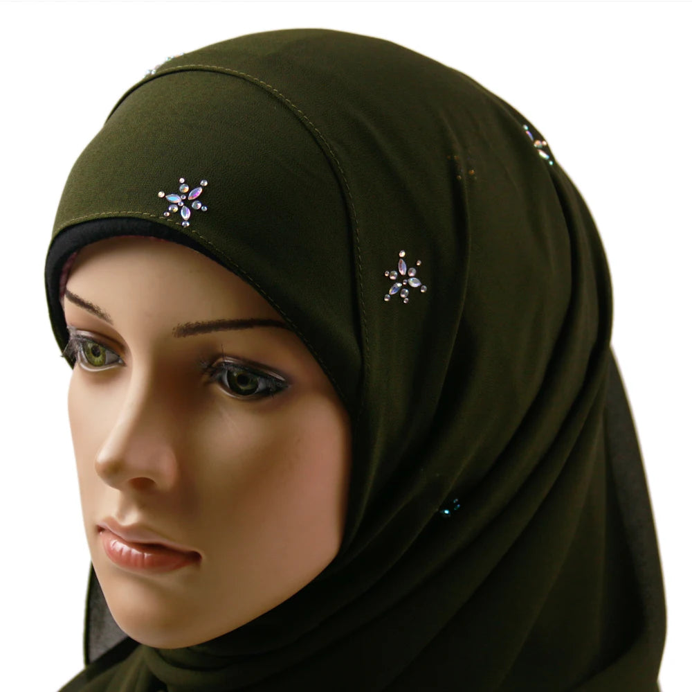 2022 Fashion Dubai Stone Plain Hijab Muslim Women  Bubble Chiffon Crepe Scarf for Muslim