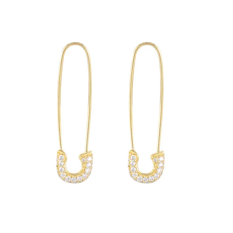 SP INS Luxury Geometric Zircon 925 Sterling Silver Safety Pin Earrings for Women