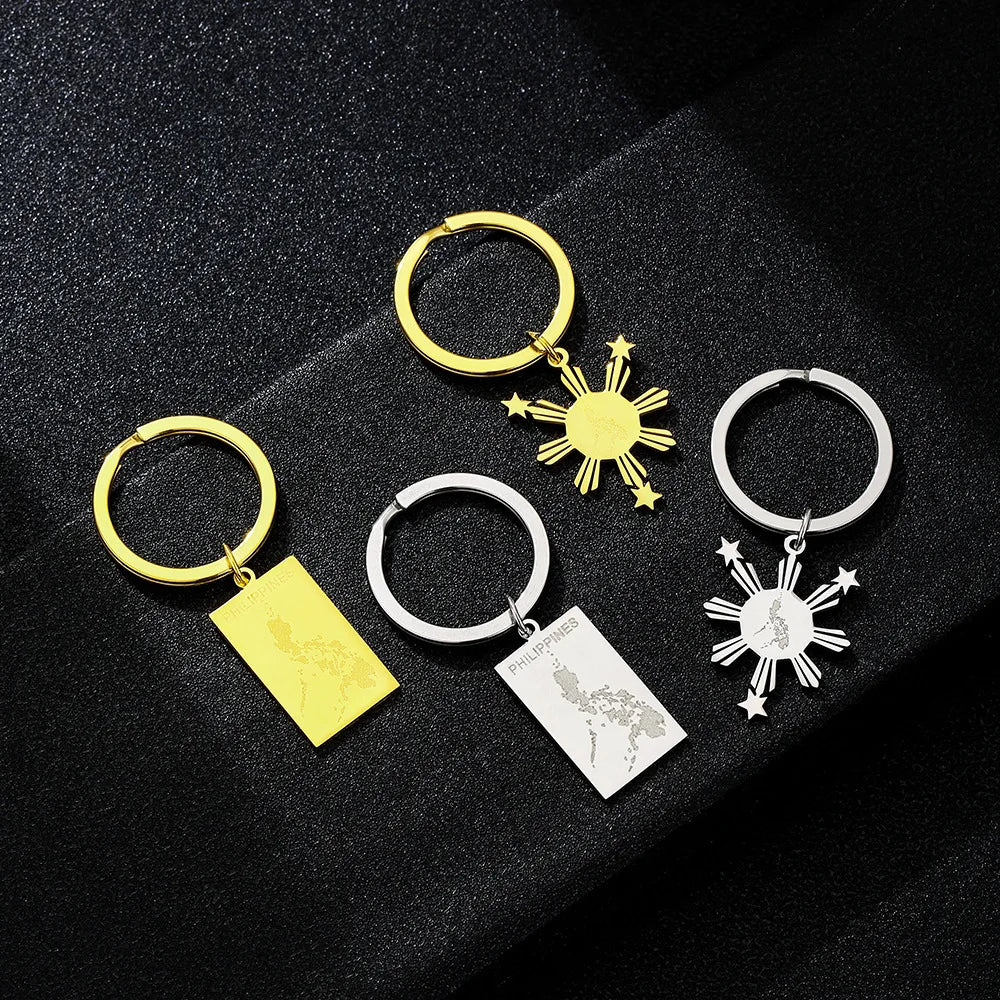 Manufacturer Philippines Map Charm Keychain Stainless Steel 18K Gold Plated Philippines Flag Emblem Pendant Key Chain