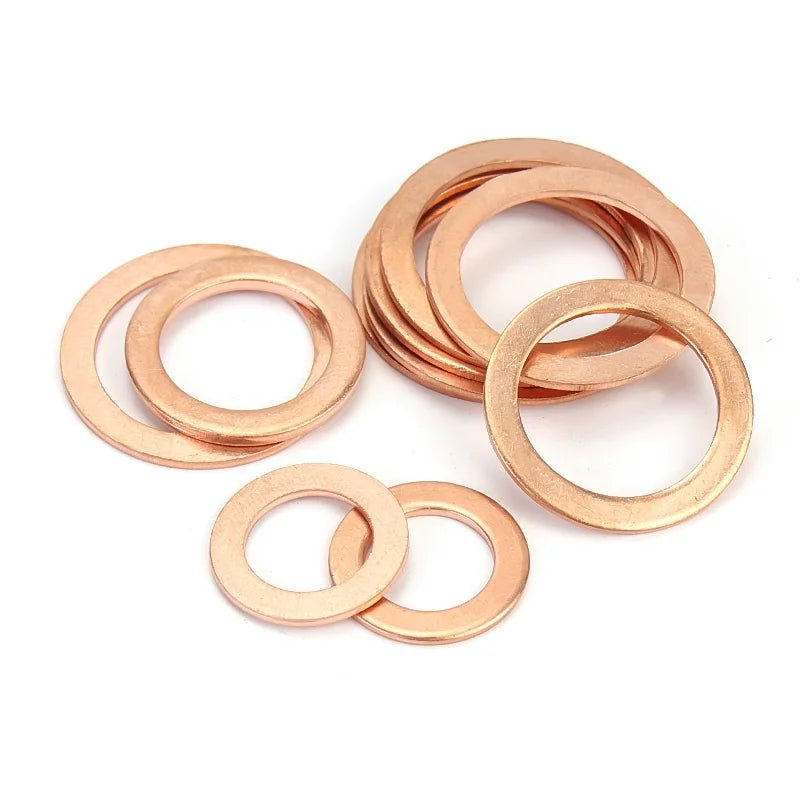 Custom Size 3/8 M3 M4 M5 M6 M8 M10 M12 Flat Copper Brass Aluminum Washer Solid Pure Red Copper Sealing Ring Shim Washer Gasket