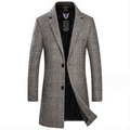 Men's Fashion Check Wool Coat Winter Warm Wool Coat Trench Coat