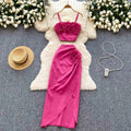 Holiday Style Set for Women's Summer Wear New Top and High Waist Skirt Fashionable Two Piece Set