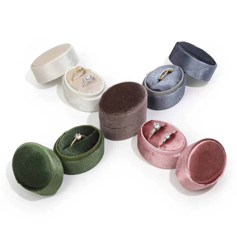 Ellipse Korean Cashmere High-End Jewelry Box Factory Wholesale Mini Small Single Ring and Bangle Box with Custom Logo