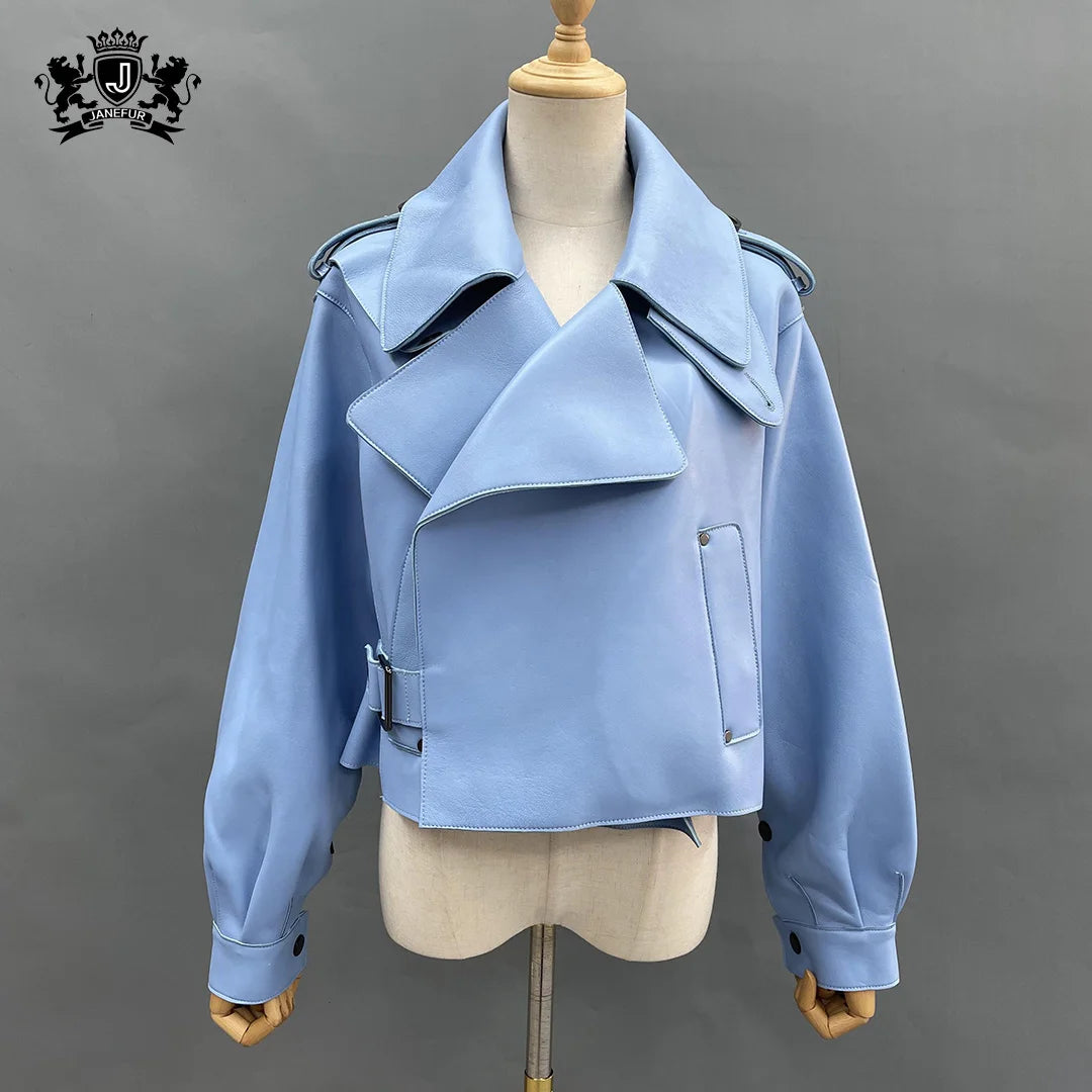 Spring Autumn New Arrival Fashion Sheepskin Coat Female Motorcycle Genuine Leather Jacket for Women