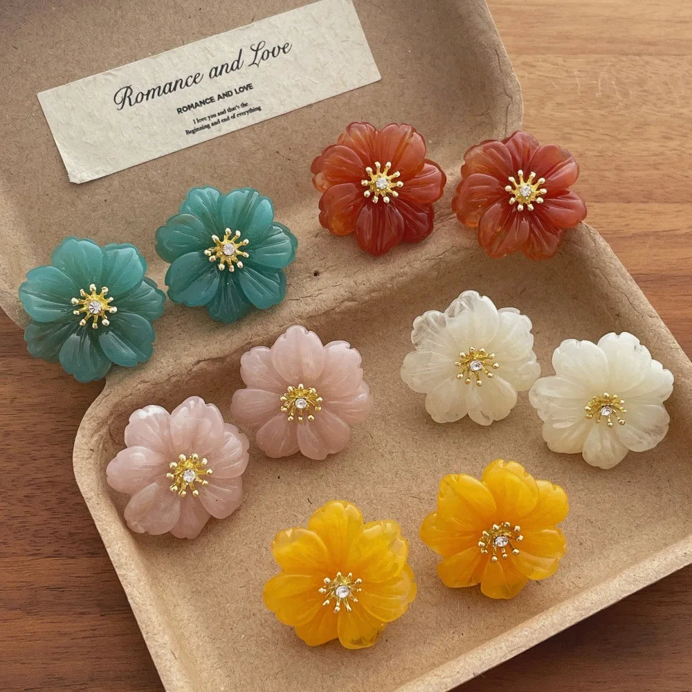 Wholesale Resin Flower Stud Earrings Colorful Floral Earrings Fashion Jewelry Accessories for Women