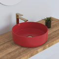 Luxury Matte Red Slim Edge Modern Hand Painted Bathroom Sink 400mm Round Wash Basin Above Counter