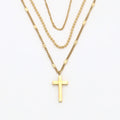 18K Gold Plated Beaded Chain Three Layered Cross Pendant Necklace Multilayer Stainless Steel Necklaces YF3336